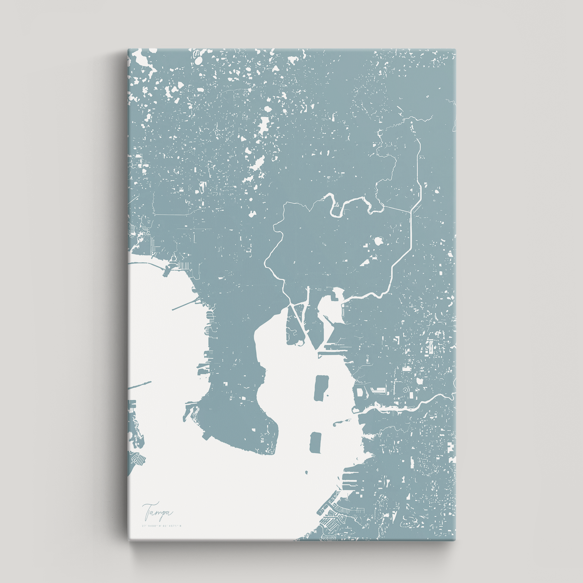 Tampa Coastal Map — Canvas Vertical, soft-blue, No Frame