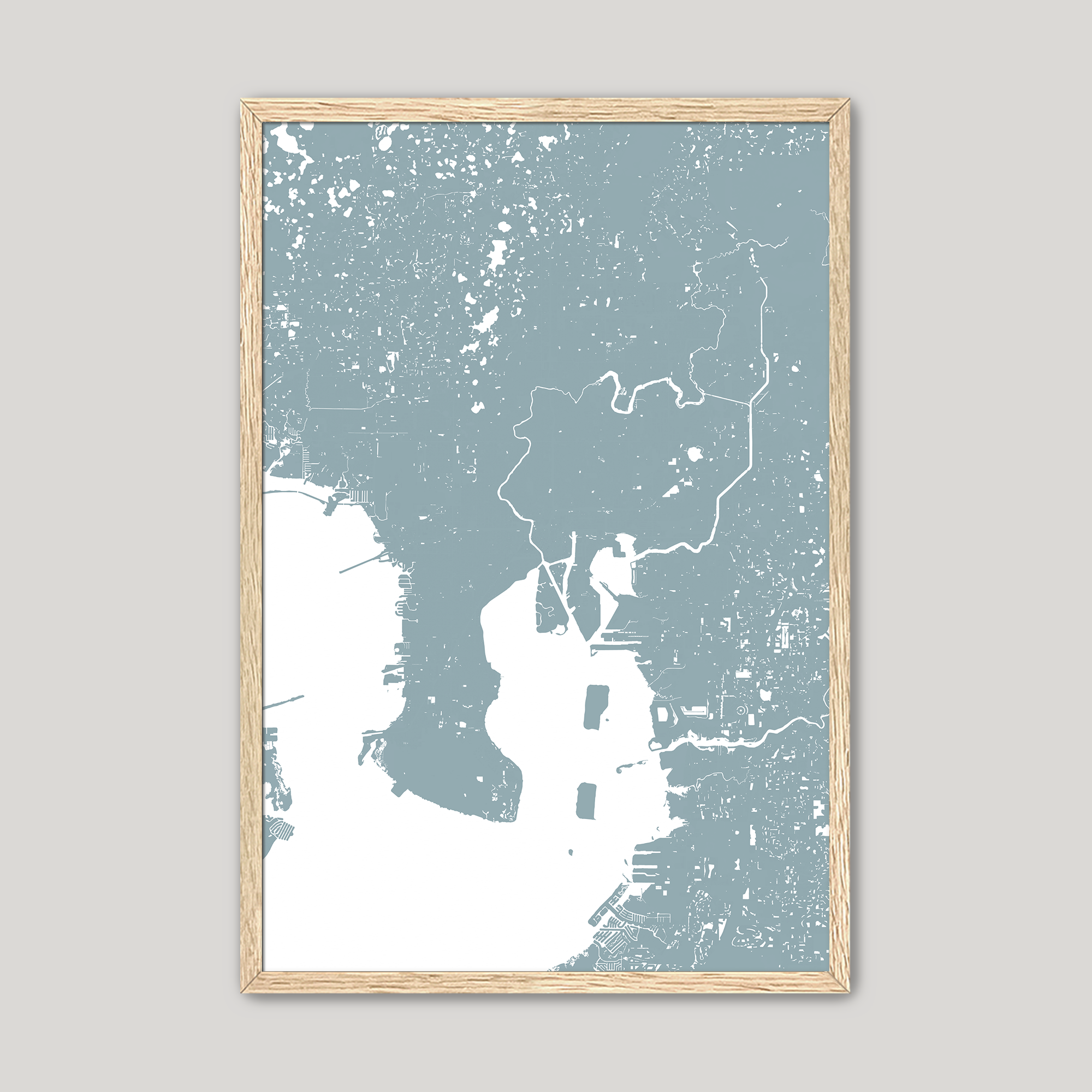 Tampa Coastal Map — Fine Art Print Vertical, soft-blue, Oak, 8x10