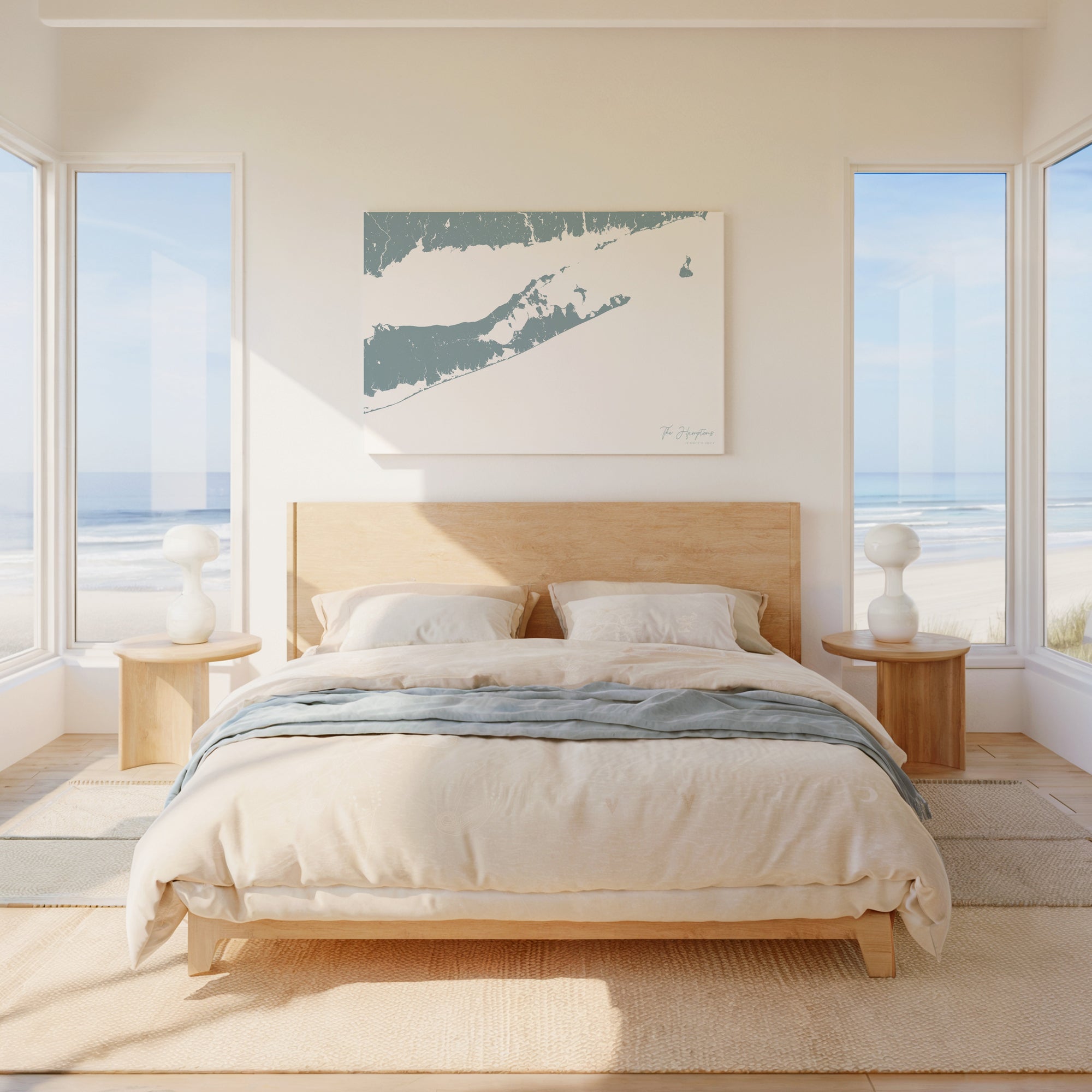 The Hamptons soft blue horizontal wrapped canvas map in the ratio 3:2 hand mockup