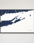 The Hamptons Coastal Map — Canvas Horizontal, navy, Black Frame