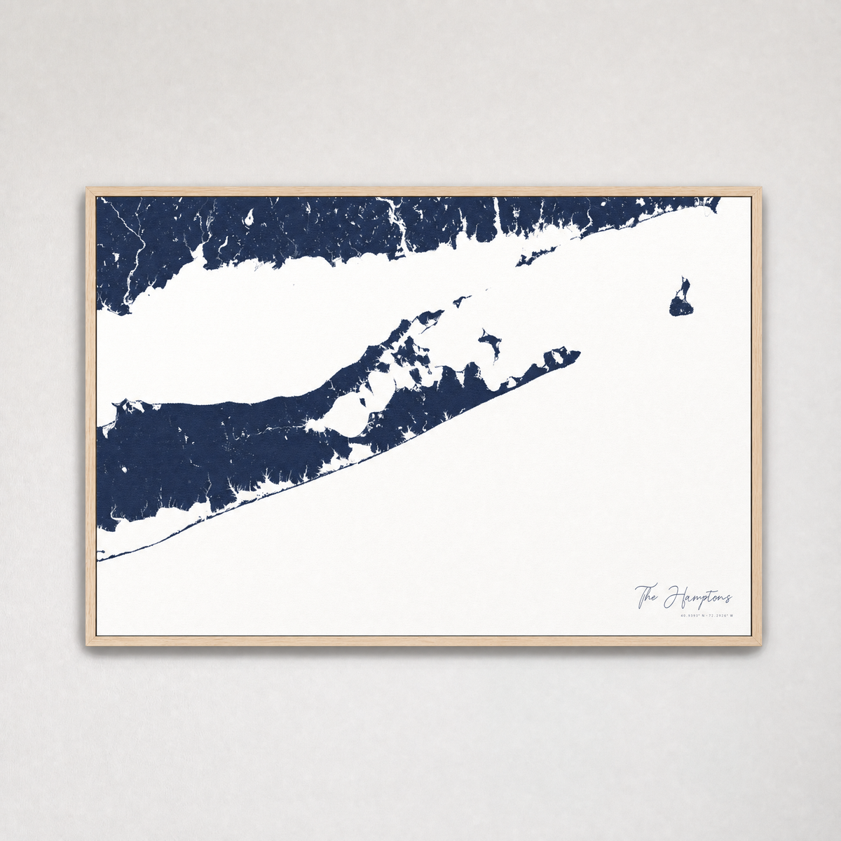 The Hamptons Coastal Map — Canvas Horizontal — navy, Light Wood