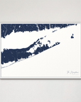 The Hamptons Coastal Map — Canvas Horizontal, navy, White Frame