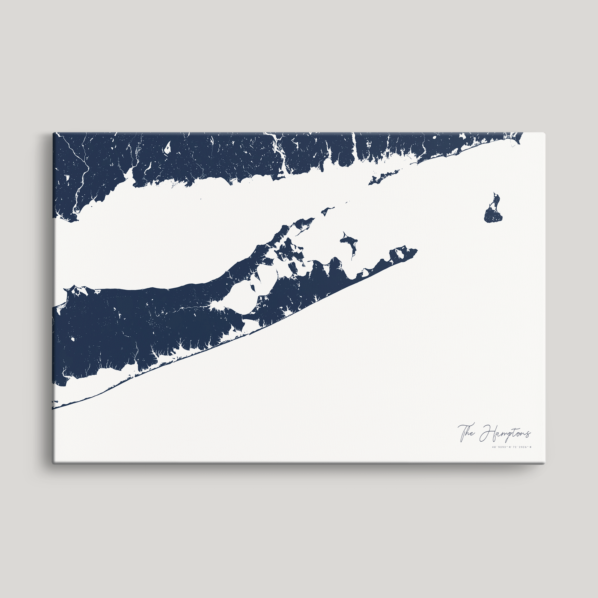 The Hamptons Coastal Map — Canvas Horizontal, navy, No Frame