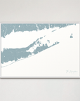The Hamptons Coastal Map — Canvas Horizontal, soft-blue, White Frame