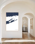 The Hamptons navy vertical canvas map in the Bello mixed room scene