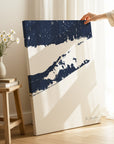 The Hamptons navy vertical wrapped canvas map in the ratio 2:3 hand mockup