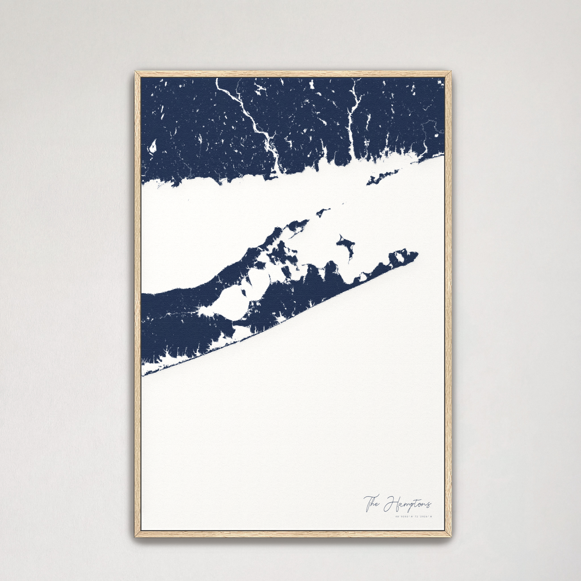 The Hamptons Coastal Map — Canvas Vertical, navy, Natural Oak