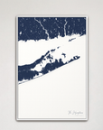 The Hamptons Coastal Map — Canvas Vertical, navy, White Frame
