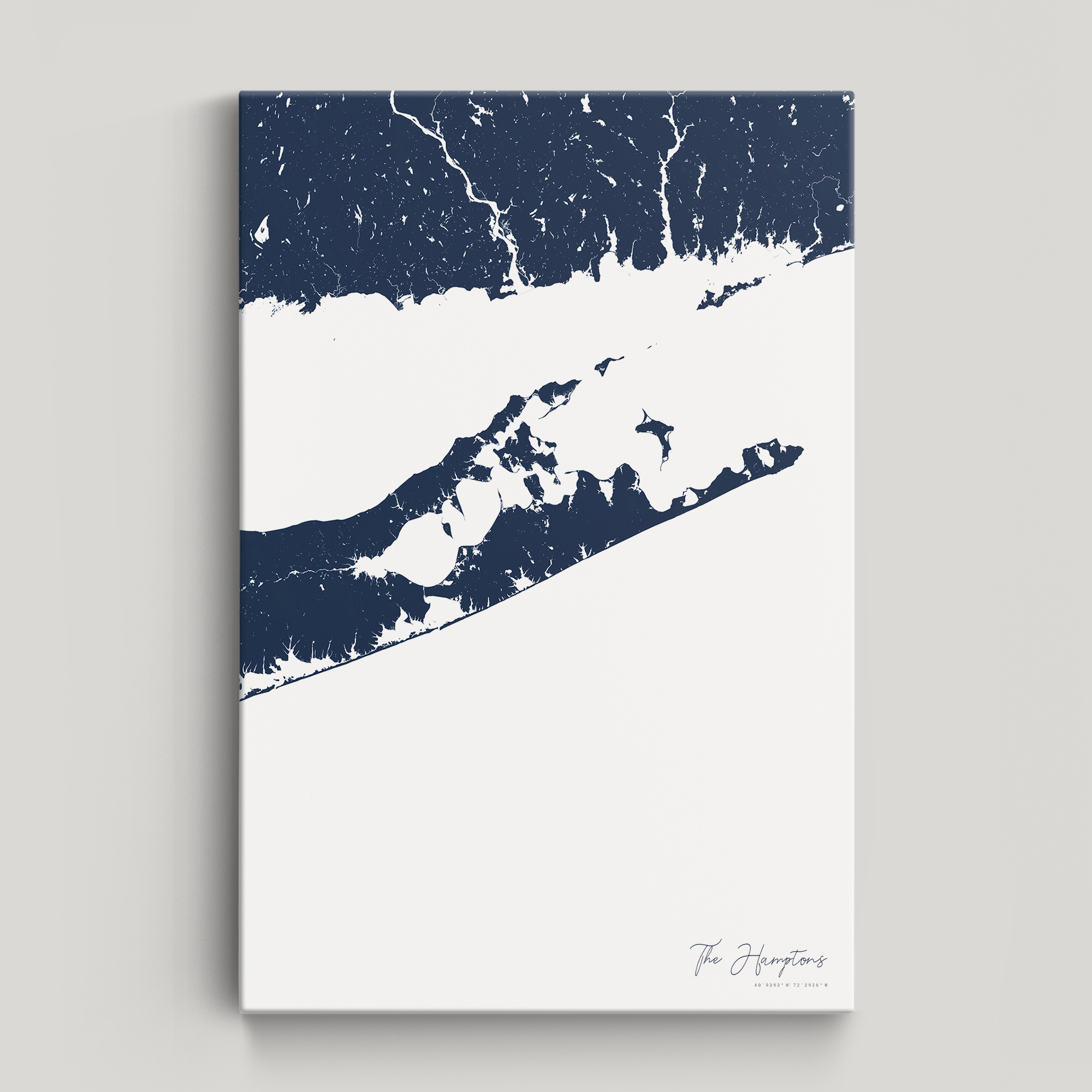 The Hamptons Coastal Map — Canvas Vertical, navy, No Frame