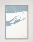 The Hamptons Coastal Map — Canvas Vertical — soft-blue, Light Wood