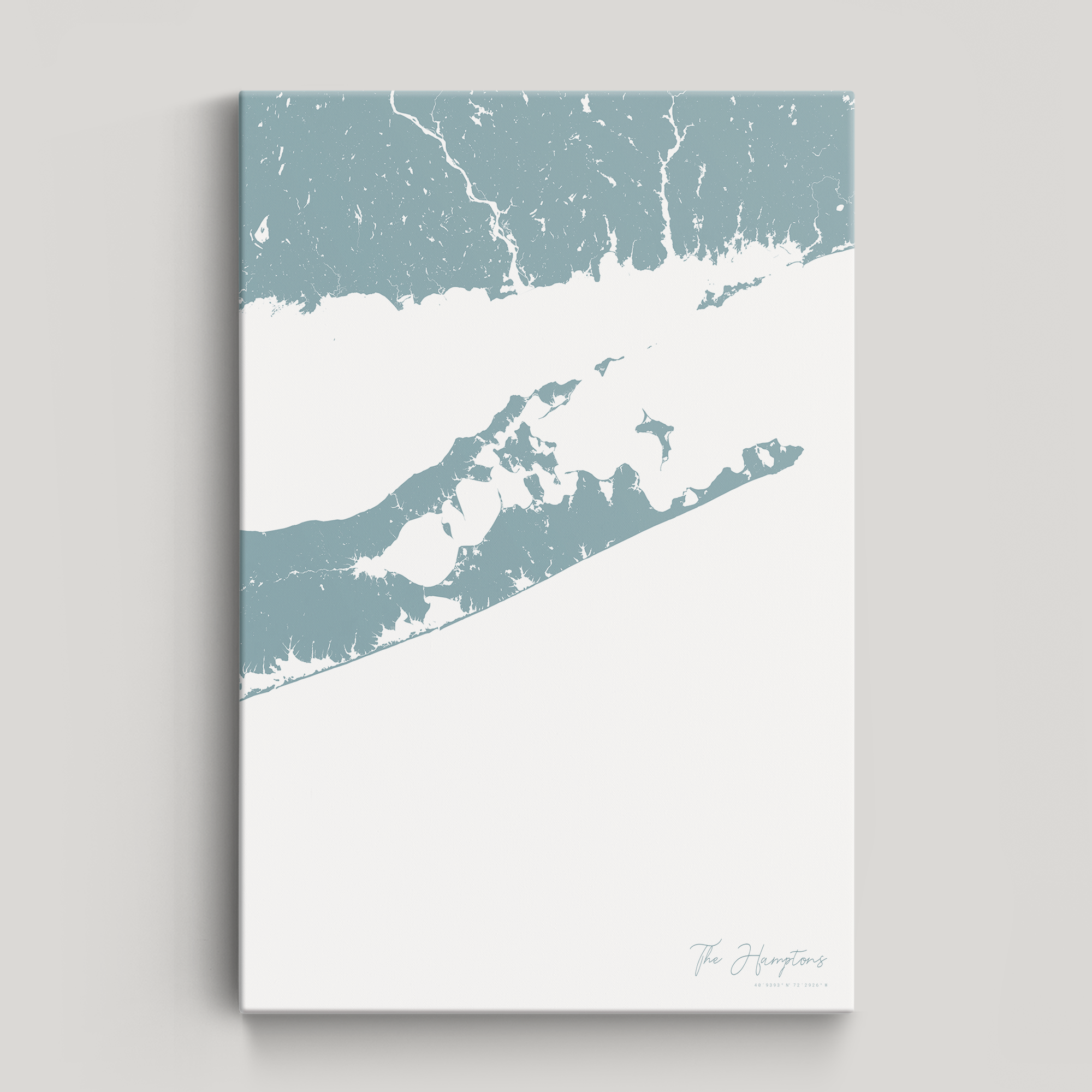 The Hamptons Coastal Map — Canvas Vertical, soft-blue, No Frame