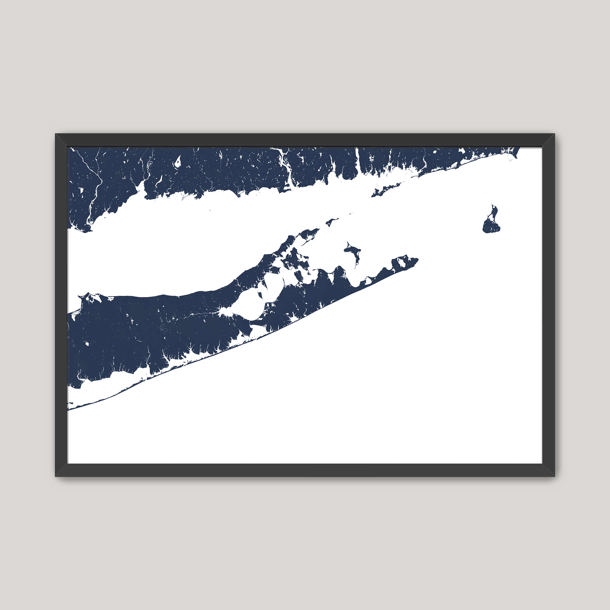 The Hamptons Coastal Map — Fine Art Print Horizontal, navy, Black Frame, 10x8