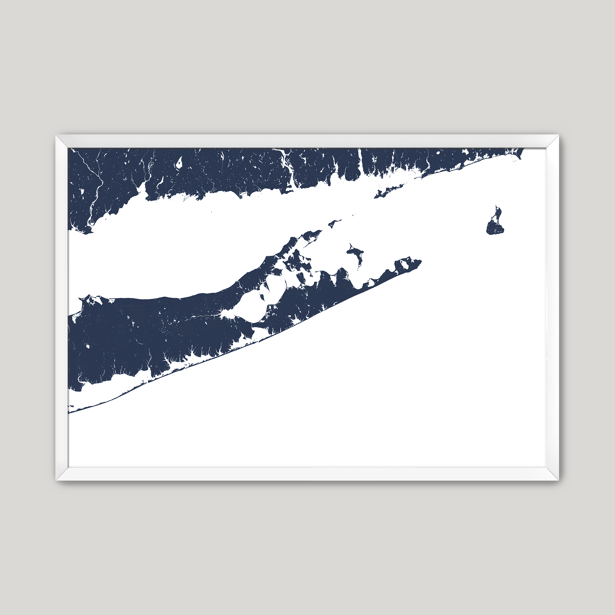 The Hamptons Coastal Map — Fine Art Print Horizontal, navy, White Frame, 10x8