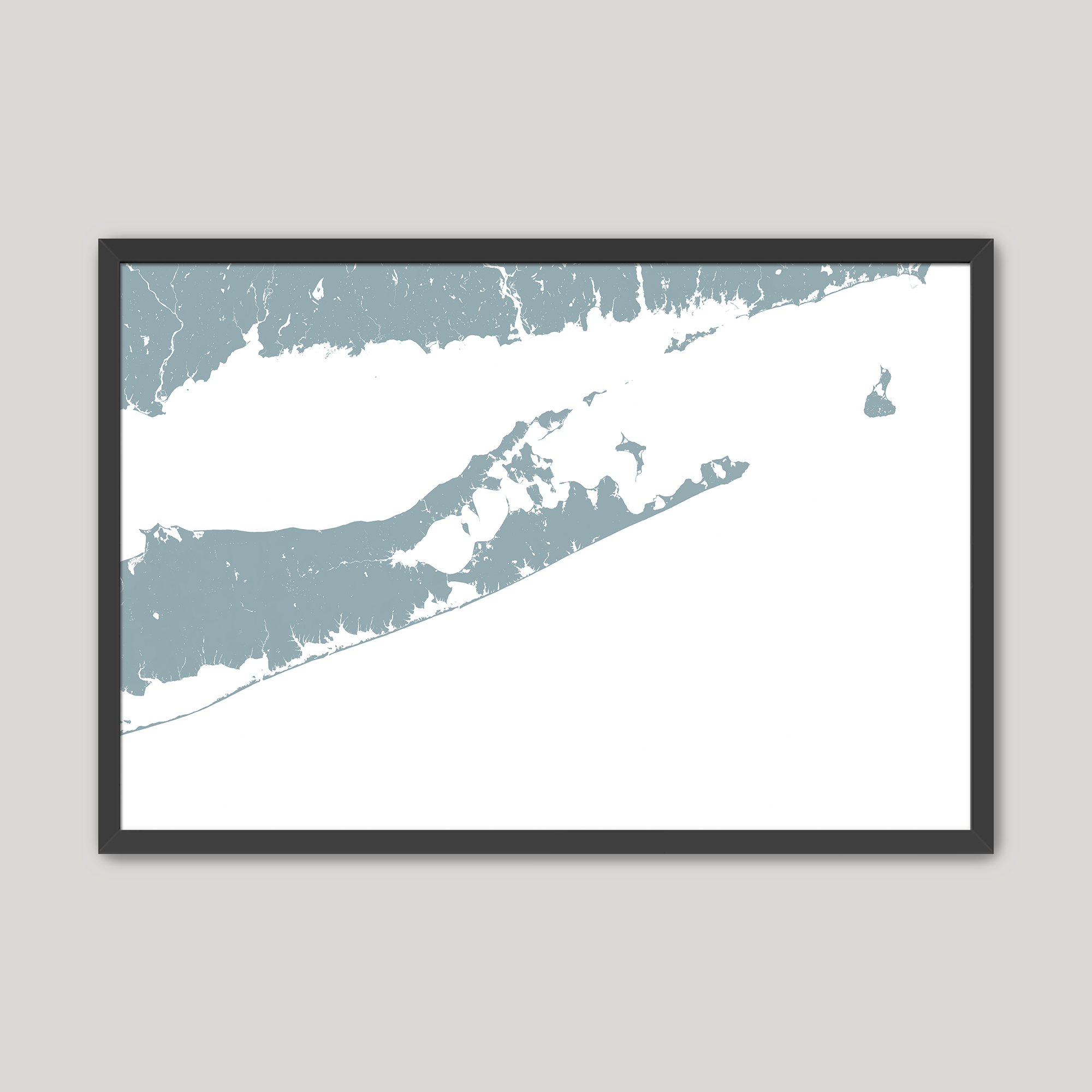 The Hamptons Coastal Map — Fine Art Print Horizontal, soft-blue, Black Frame, 10x8