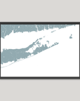 The Hamptons Coastal Map — Fine Art Print Horizontal, soft-blue, Black Frame, 10x8