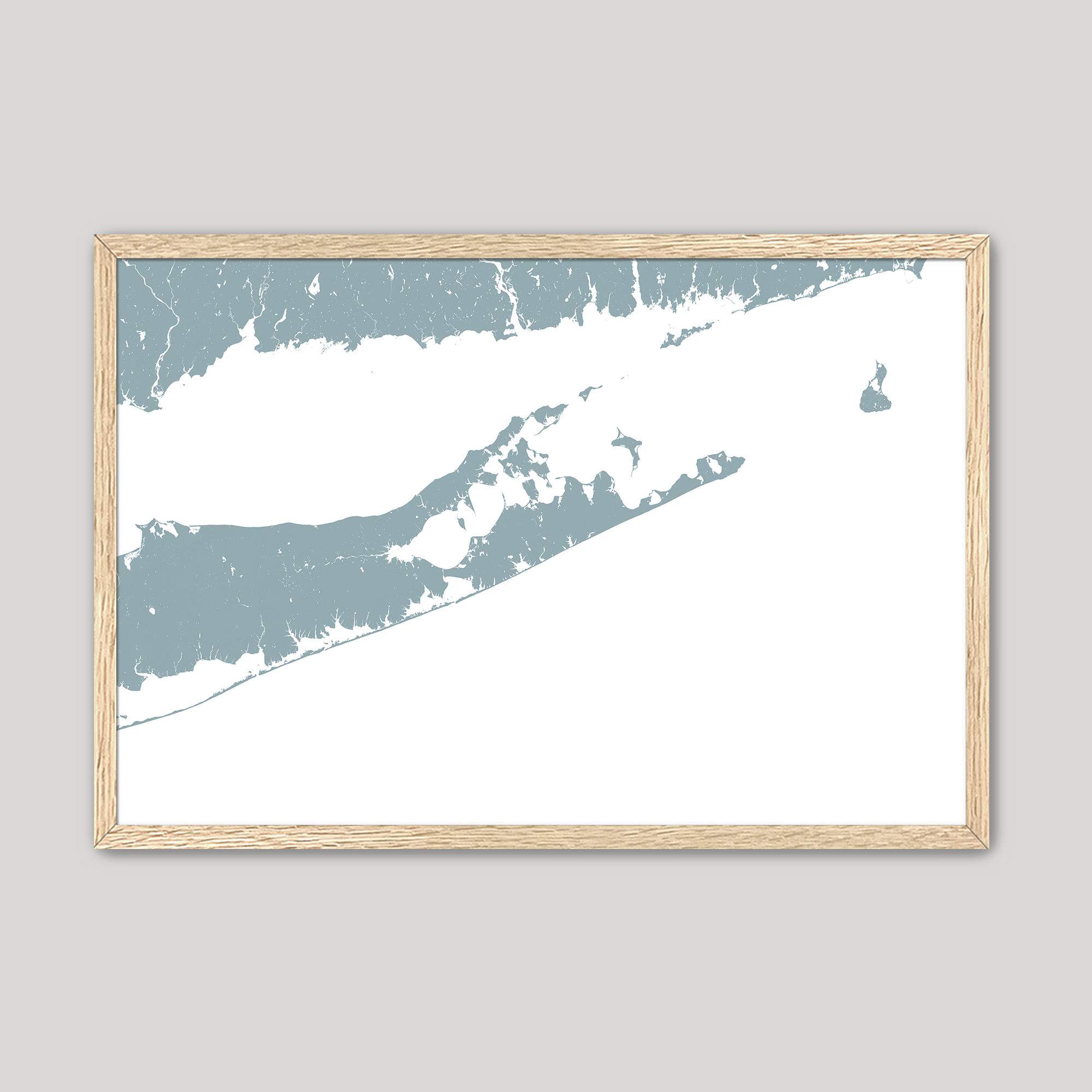 The Hamptons Coastal Map — Fine Art Print Horizontal, soft-blue, Oak, 10x8