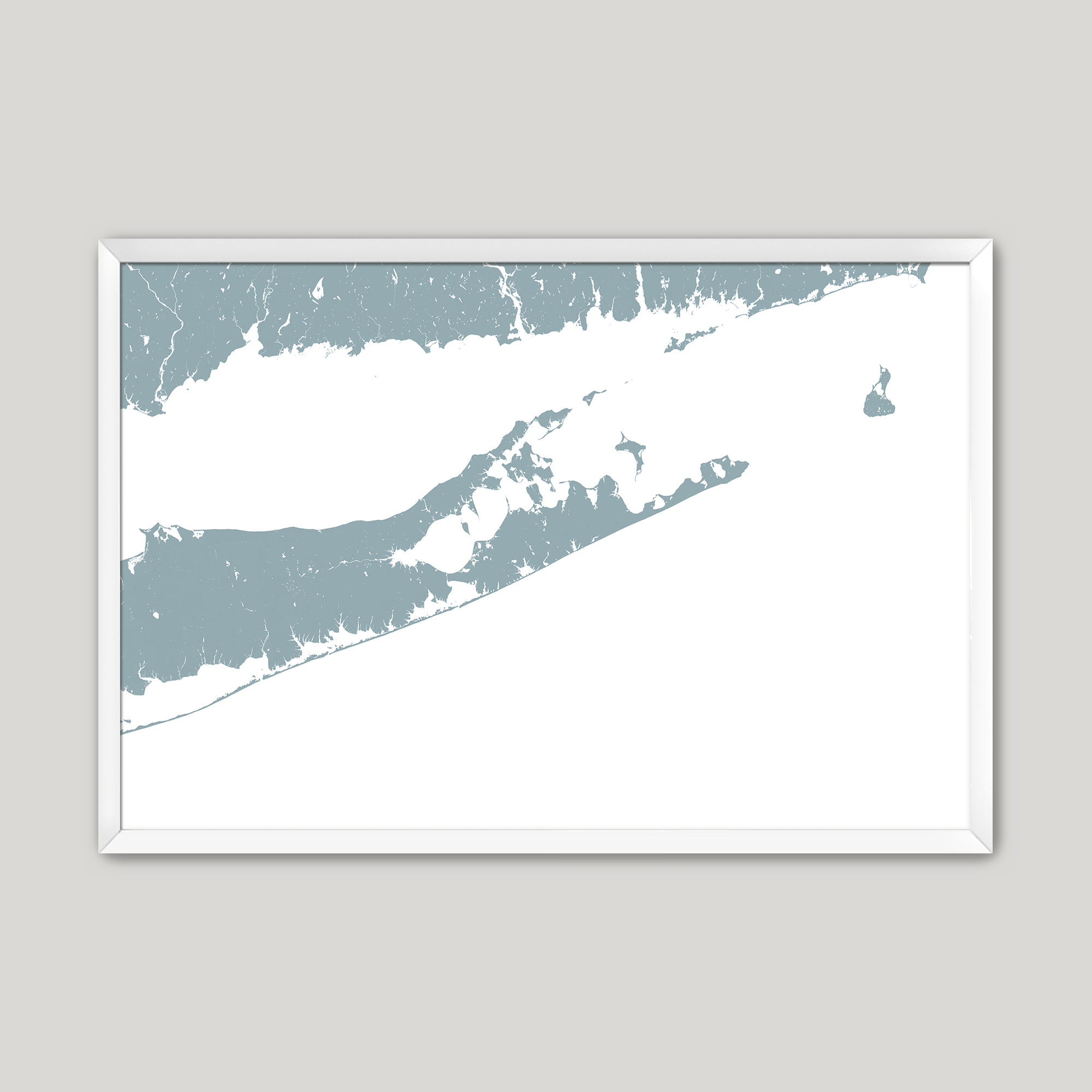 The Hamptons Coastal Map — Fine Art Print Horizontal, soft-blue, White Frame, 10x8