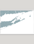 The Hamptons Coastal Map — Fine Art Print Horizontal, soft-blue, White Frame, 10x8