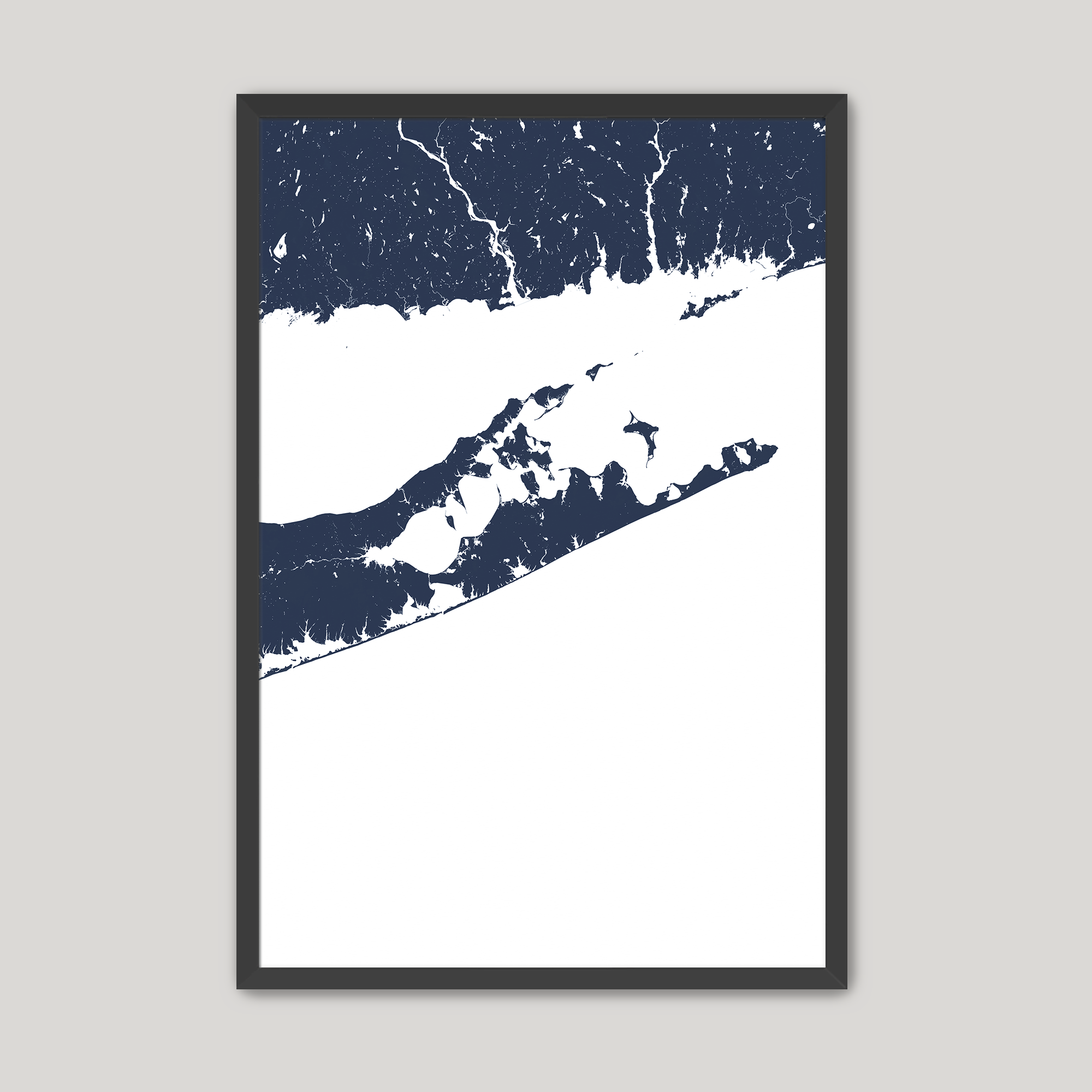 The Hamptons Coastal Map — Fine Art Print Vertical, navy, Black Frame, 12x16