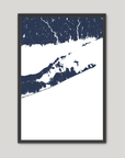 The Hamptons Coastal Map — Fine Art Print Vertical, navy, Black Frame, 12x16
