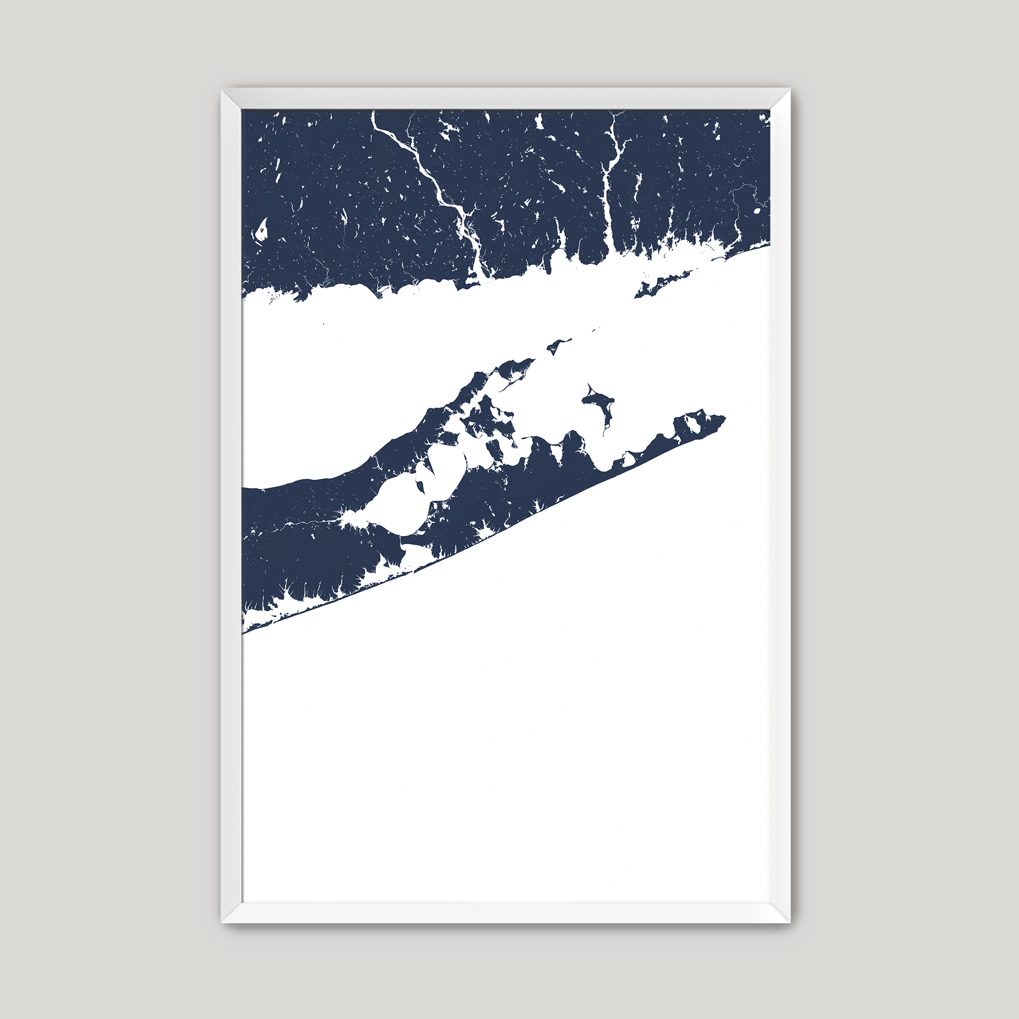 The Hamptons Coastal Map — Fine Art Print Vertical, navy, White Frame, 8x10