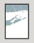 The Hamptons Coastal Map — Fine Art Print Vertical, soft-blue, Black Frame, 8x10