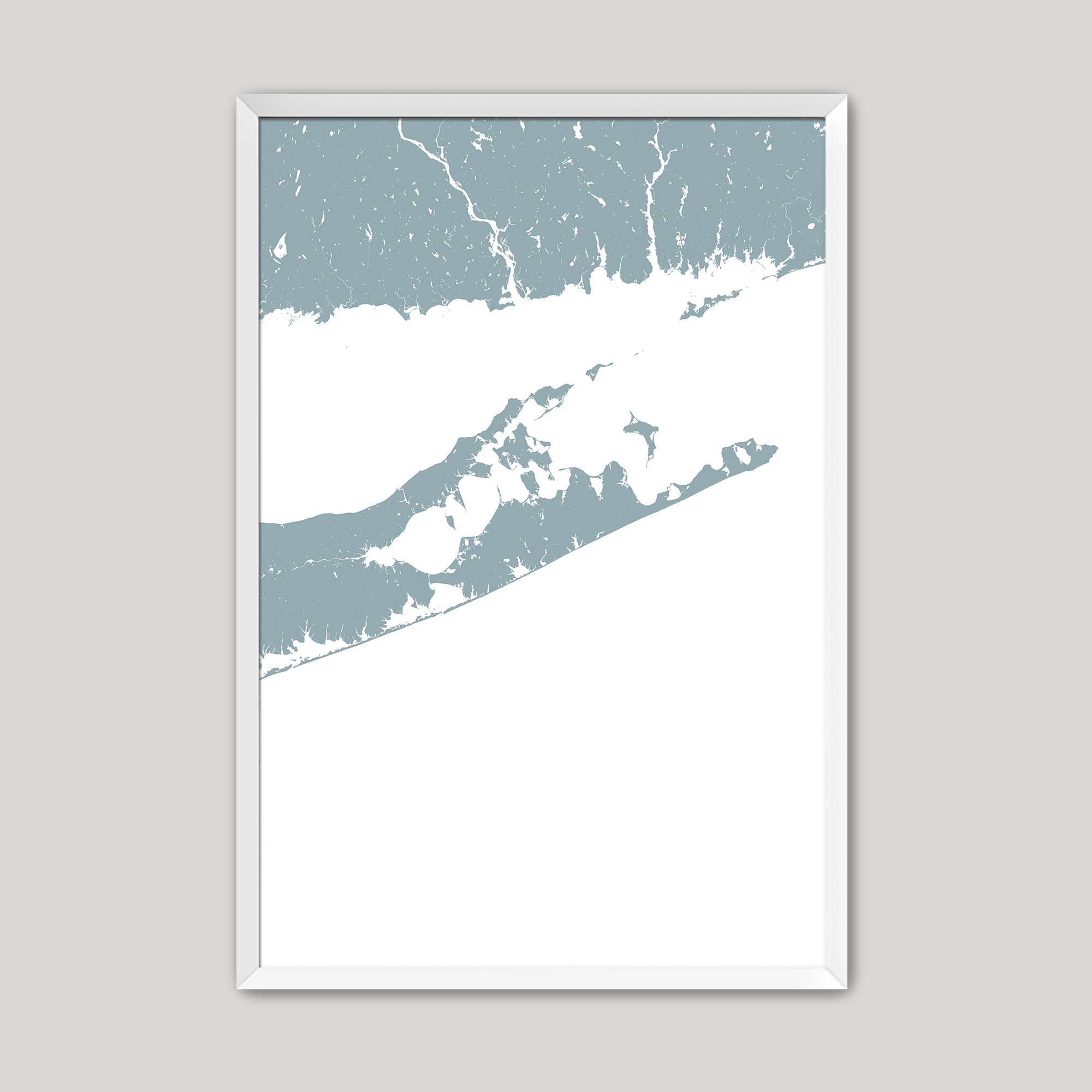 The Hamptons Coastal Map — Fine Art Print Vertical, soft-blue, White Frame, 8x10