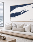 The Hamptons canvas map — sea-view bench interior