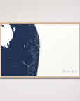 The Palm Beaches Coastal Map — Canvas Horizontal — navy, Light Wood