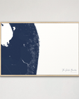 The Palm Beaches Coastal Map — Canvas Horizontal, navy, Natural Oak