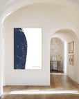 The Palm Beaches navy vertical canvas map in the Bello mixed room scene