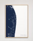 The Palm Beaches Coastal Map — Canvas Vertical — navy, Light Wood