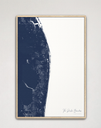 The Palm Beaches Coastal Map — Canvas Vertical, navy, Natural Oak