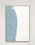 The Palm Beaches Coastal Map — Canvas Vertical, soft-blue, Natural Oak