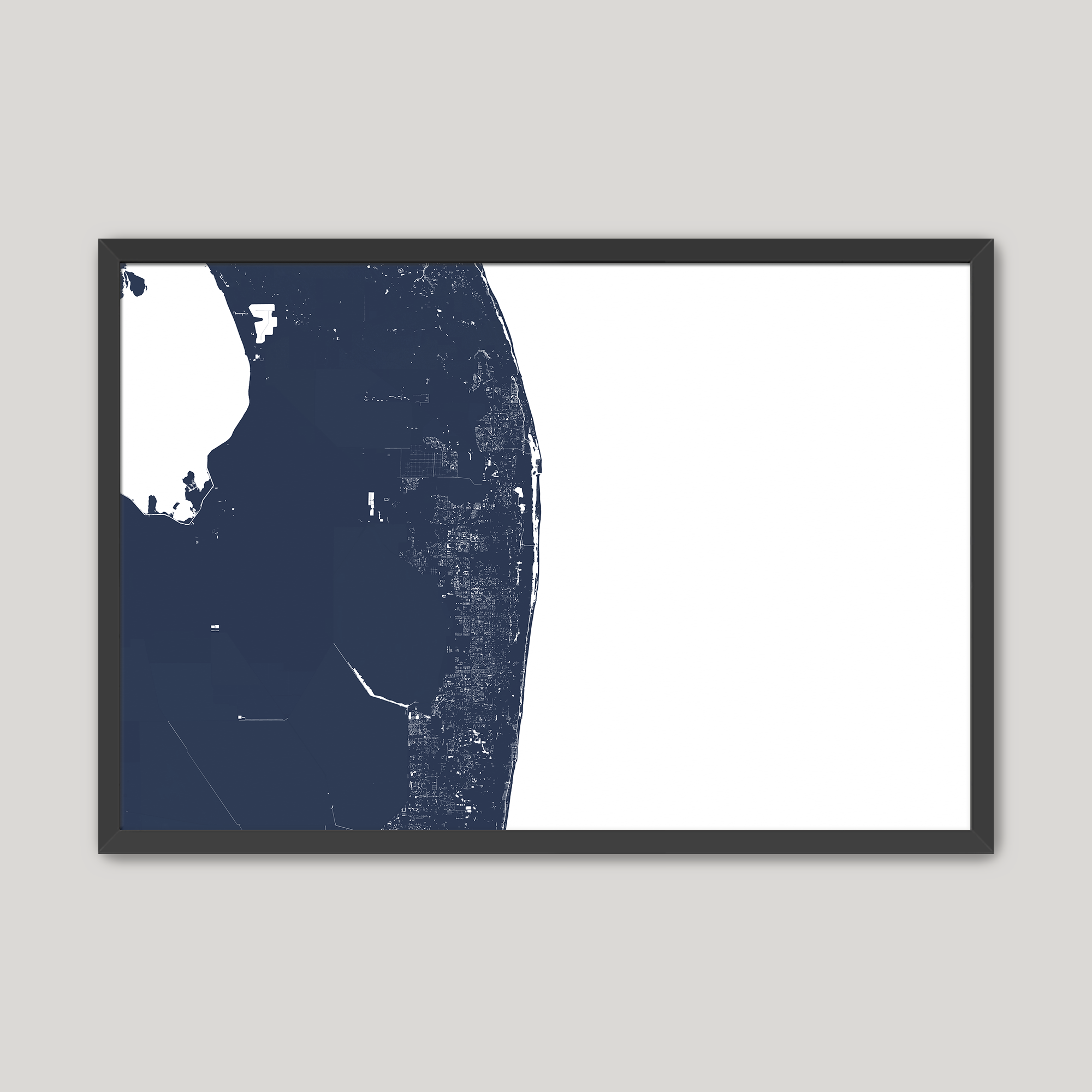 The Palm Beaches Coastal Map — Fine Art Print Horizontal, navy, Black Frame, 10x8