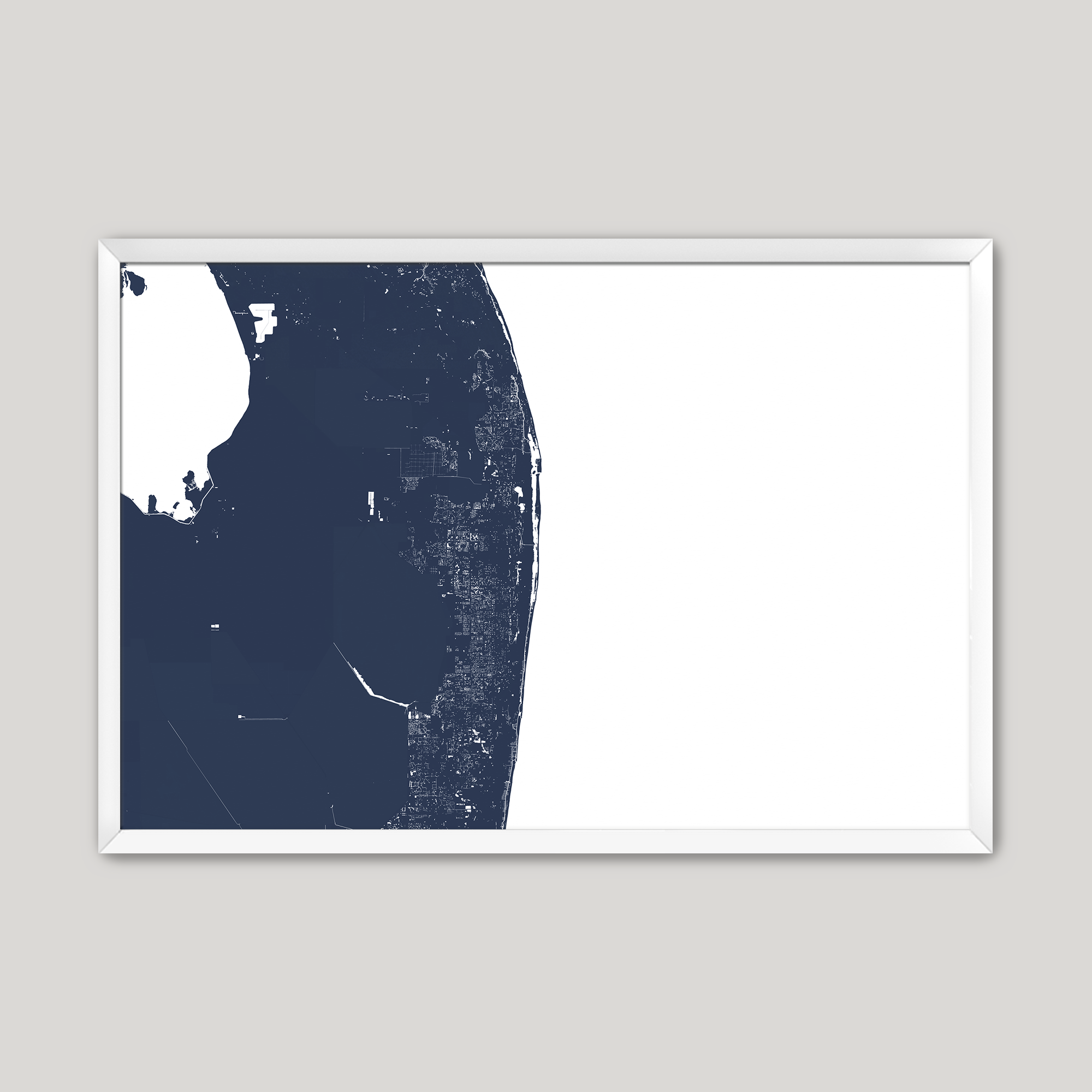 The Palm Beaches Coastal Map — Fine Art Print Horizontal, navy, White Frame, 10x8