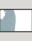 The Palm Beaches Coastal Map — Fine Art Print Horizontal, soft-blue, Black Frame, 10x8