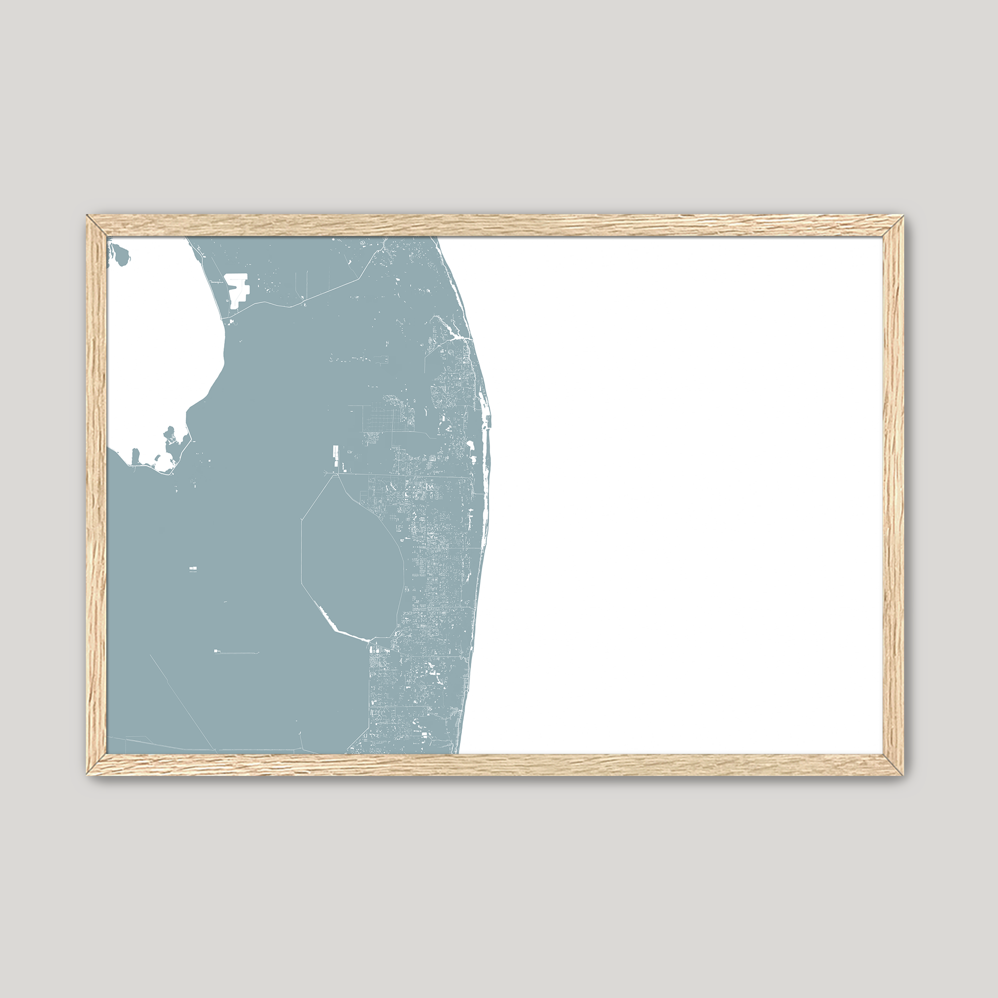 The Palm Beaches Coastal Map — Fine Art Print Horizontal, soft-blue, Oak, 10x8