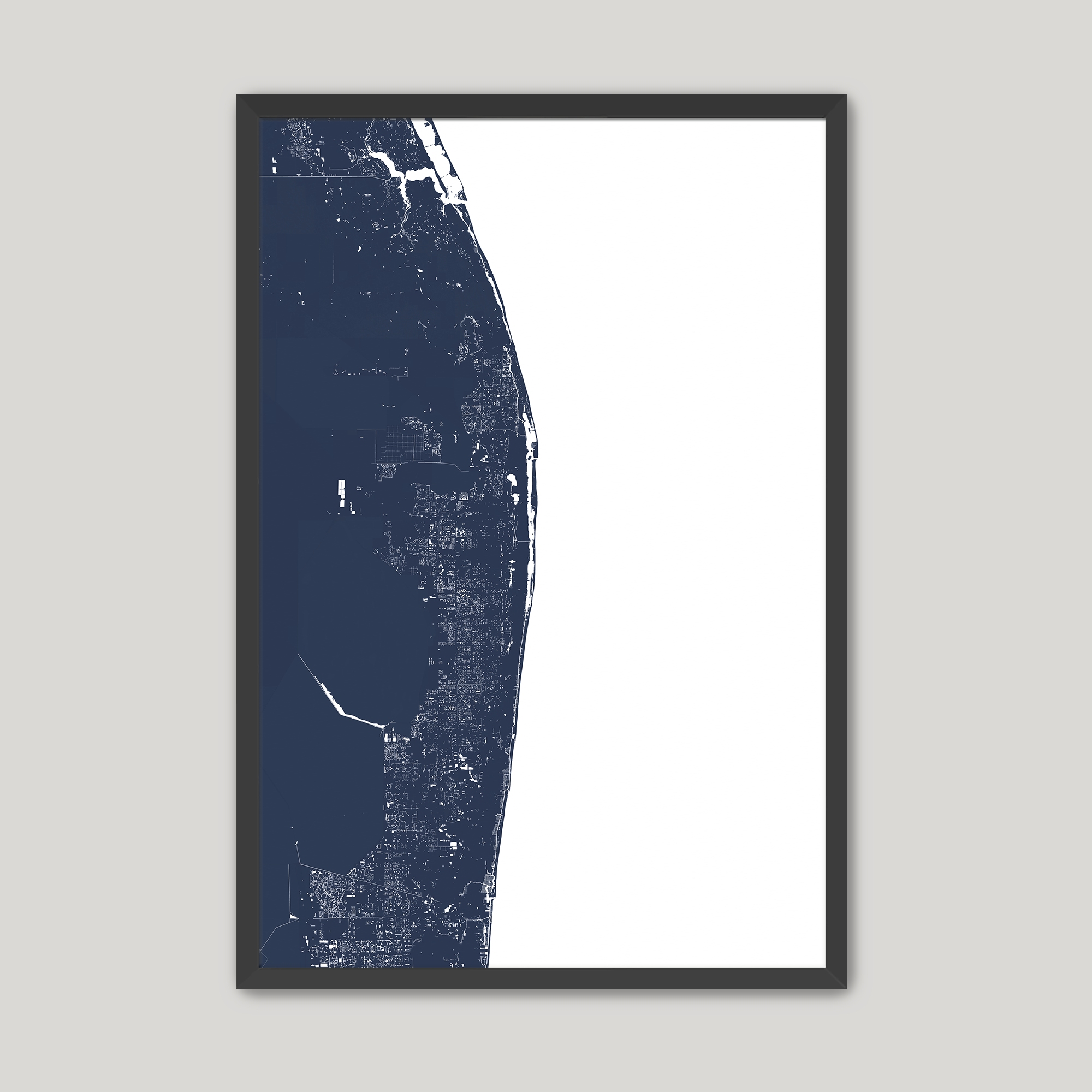 The Palm Beaches Coastal Map — Fine Art Print Vertical, navy, Black Frame, 8x10