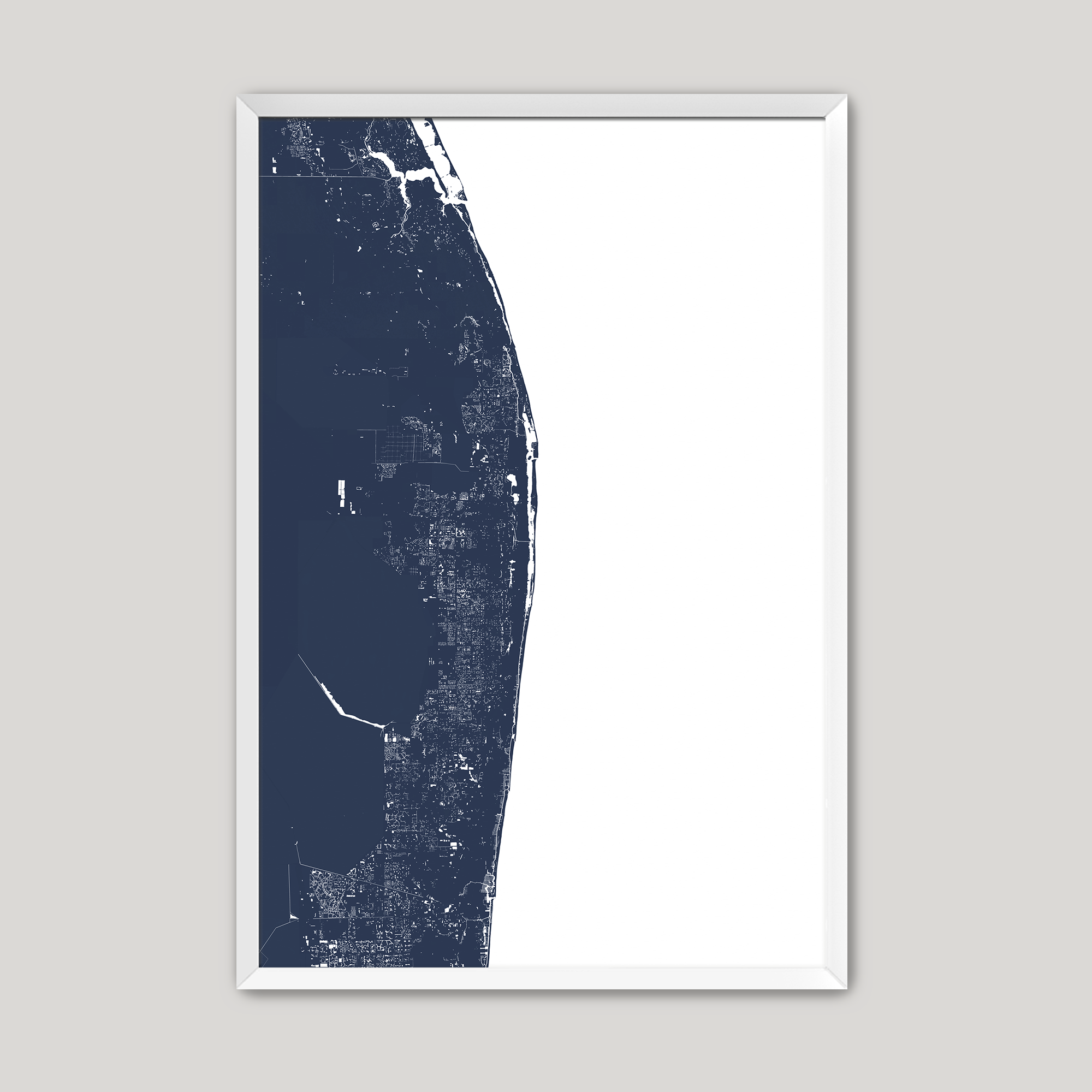 The Palm Beaches Coastal Map — Fine Art Print Vertical, navy, White Frame, 8x10