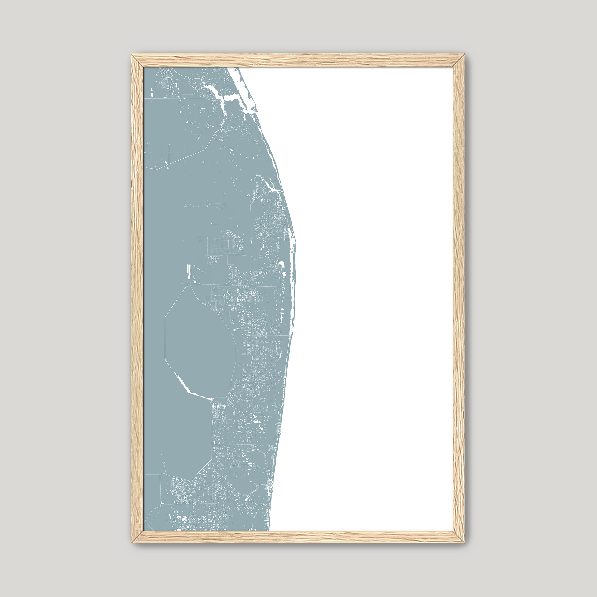 The Palm Beaches Coastal Map — Fine Art Print Vertical, soft-blue, Oak, 8x10