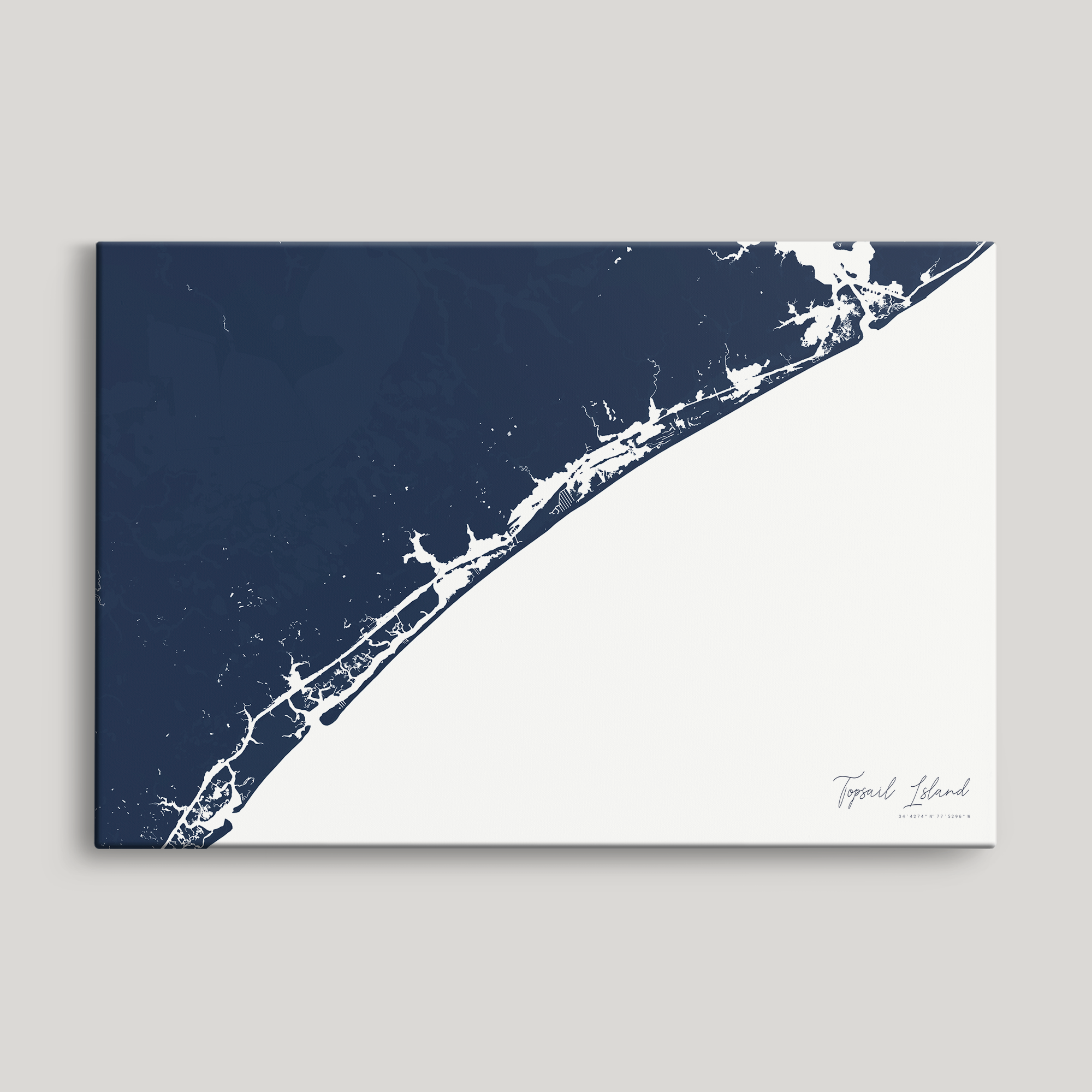 Topsail Island Coastal Map — Canvas Horizontal, navy, No Frame