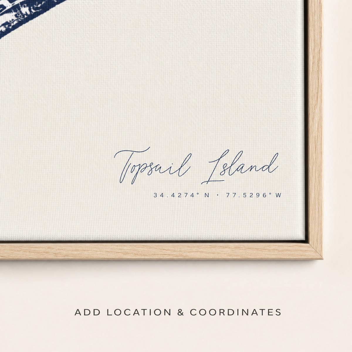 Topsail Island canvas map — location and coordinates customization