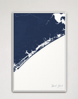 Topsail Island Coastal Map — Canvas Vertical, navy, White Frame
