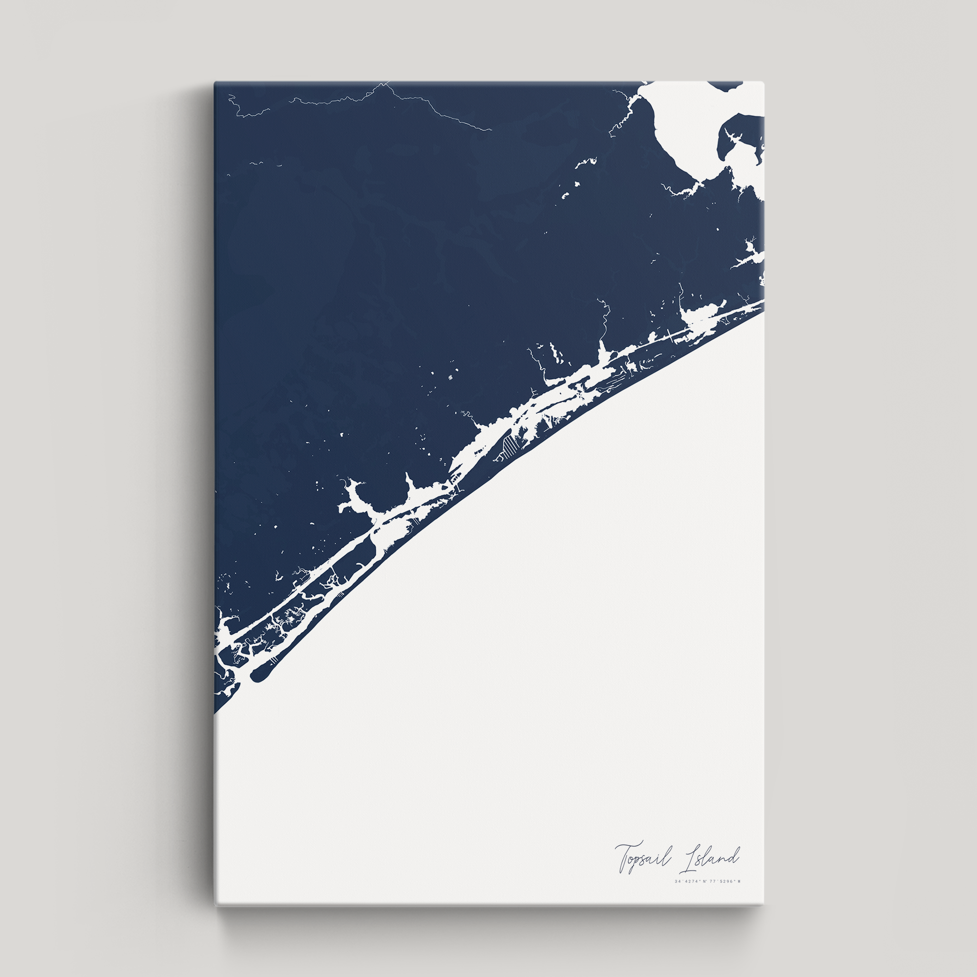 Topsail Island Coastal Map — Canvas Vertical, navy, No Frame