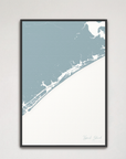 Topsail Island Coastal Map — Canvas Vertical, soft-blue, Black Frame