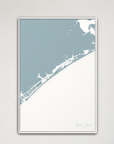 Topsail Island Coastal Map — Canvas Vertical, soft-blue, White Frame