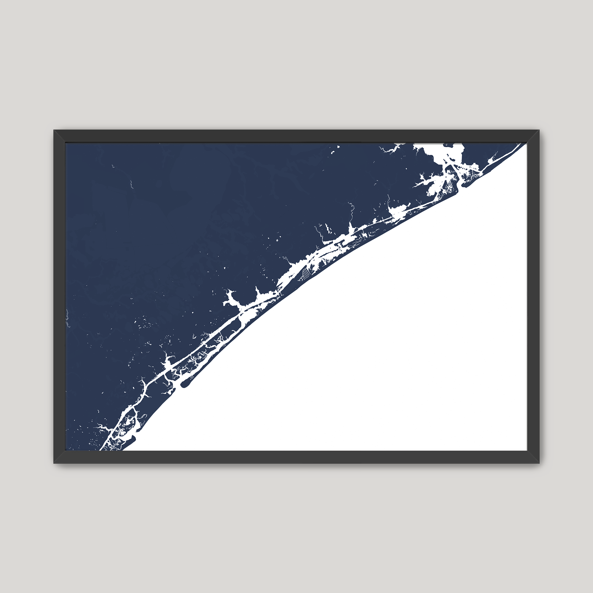 Topsail Island Coastal Map — Fine Art Print Horizontal, navy, Black Frame, 10x8