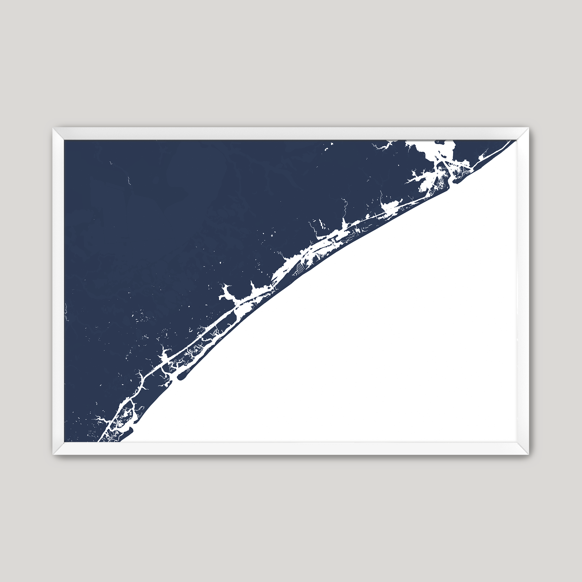 Topsail Island Coastal Map — Fine Art Print Horizontal, navy, White Frame, 10x8