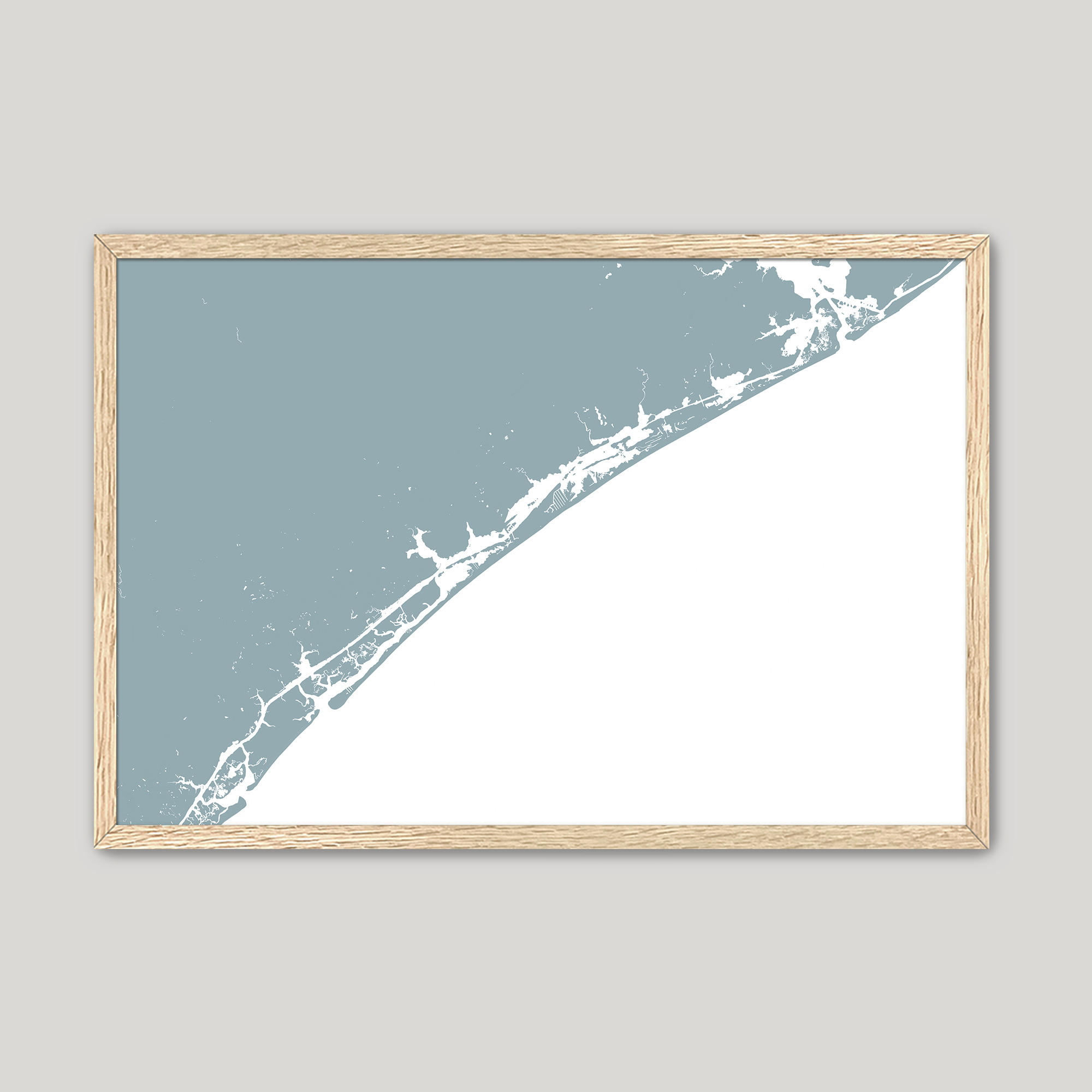 Topsail Island Coastal Map — Fine Art Print Horizontal, soft-blue, Oak, 10x8